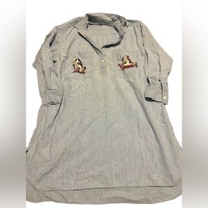 Vtg Erika Taylor Chambray Shirt Dress Womens Holstein Cow Treadmill Fitness READ